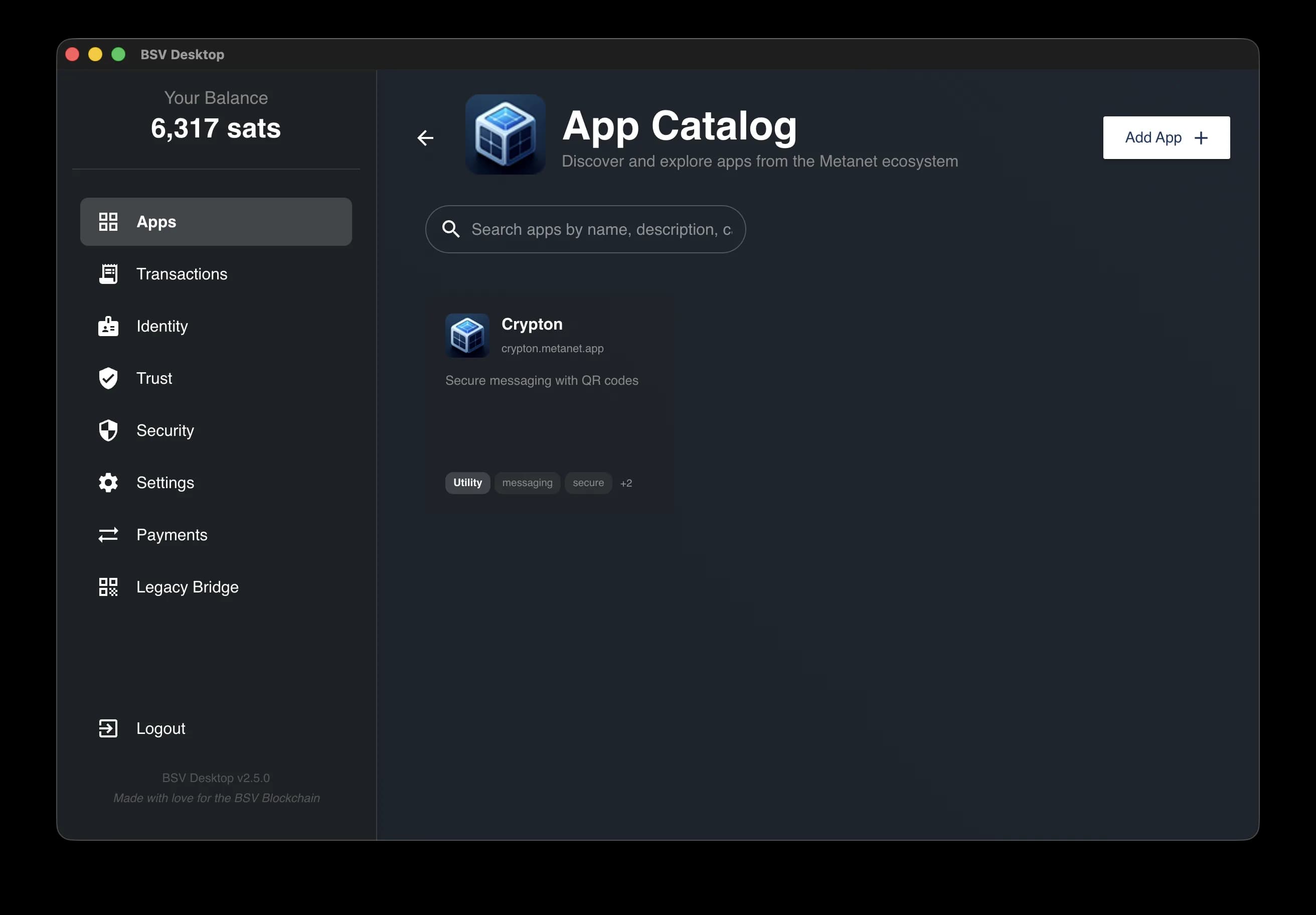 BSV Browser app catalog for discovering Metanet apps